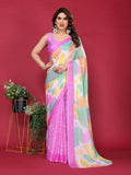 PR Fashion Purple Moss Chiffon Printed Saree