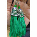 Latest fashion green thread jhumka earrings featuring hanging threads and intricate traditional design
