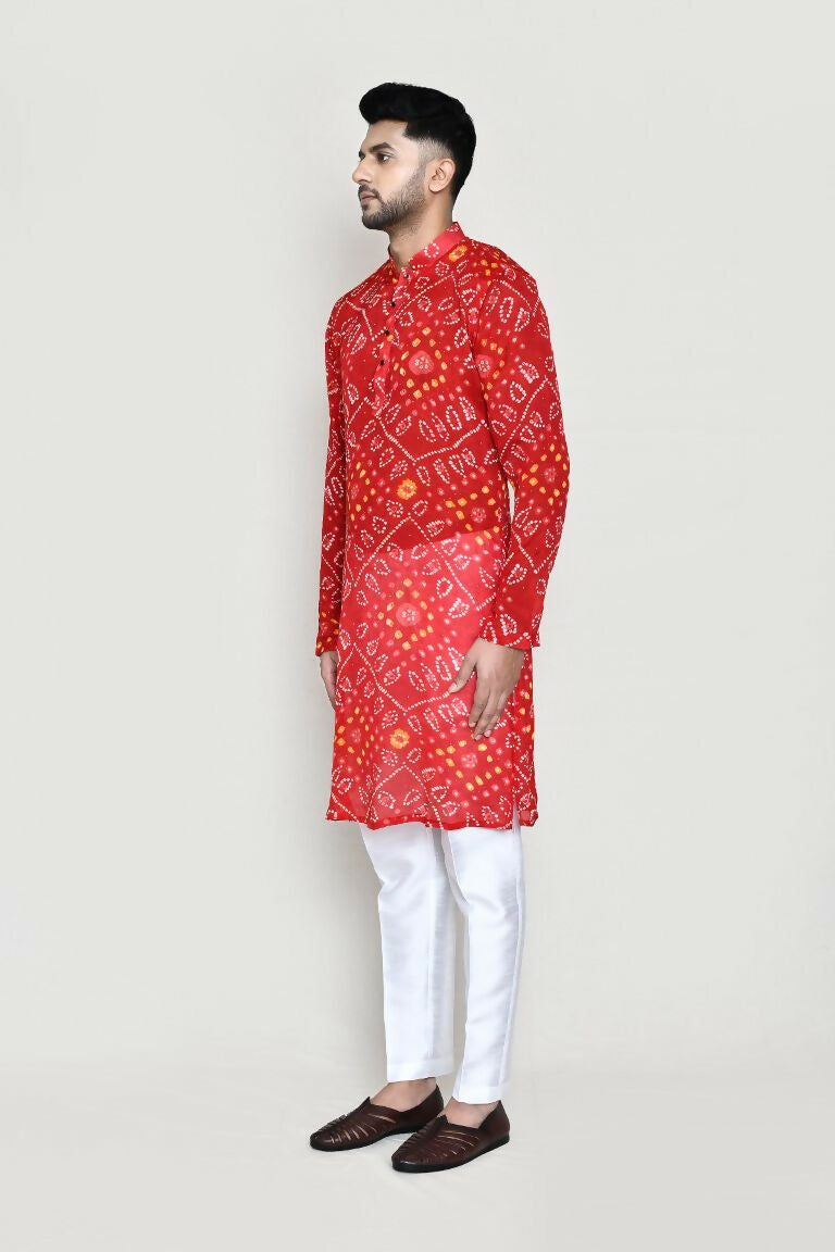 Red Georgette Kurta with Straight Fit Pants Set