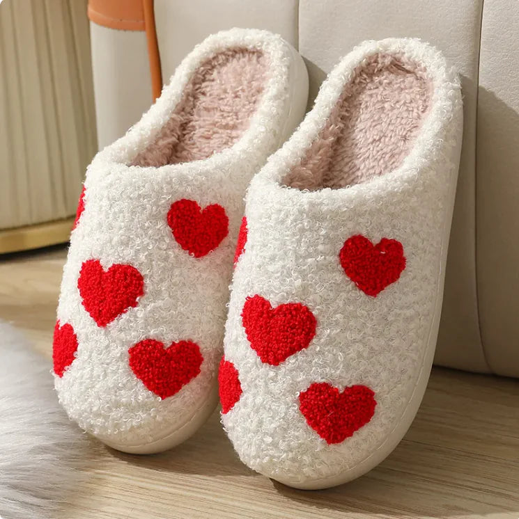 Women's Plush Heart Embroidery House Slippers White Cozy Footwear - Image 6