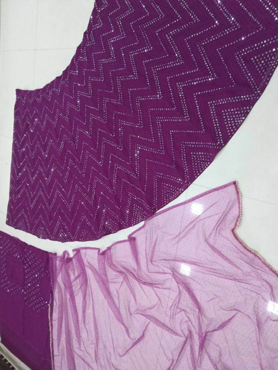 Wine Faux Georgette Thread Embroidered Designer Lehenga Choli