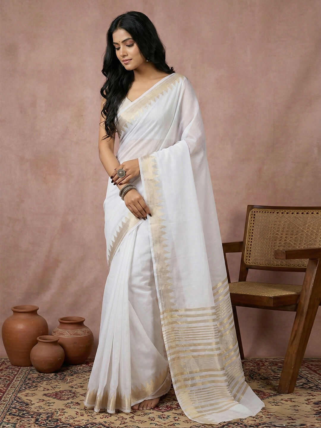 White Cotton Saree with Matching Blouse Piece