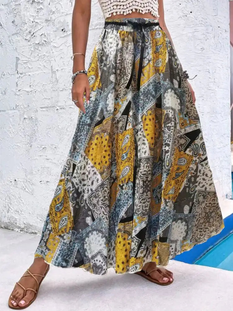 Women's Bohemian Print Maxi Skirt Lightweight Beach A-Line - Image 23