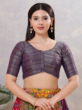 Front view of a Brinjal colored silk stitched blouse with a V-neck