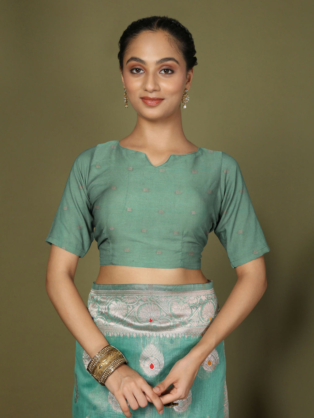 Rama Green Linen Cotton Saree with Matching Blouse Piece