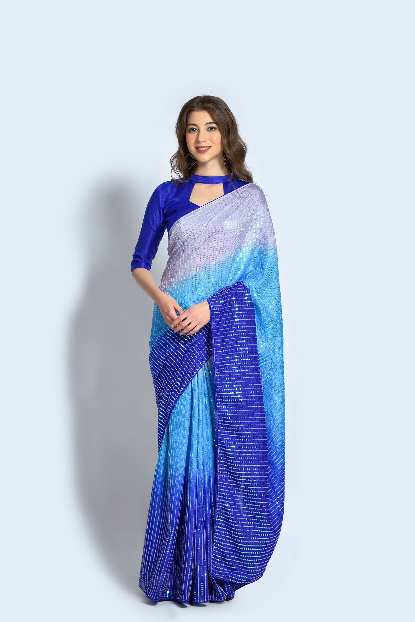 Blue Vichitra Silk Embroidered Party Wear Saree