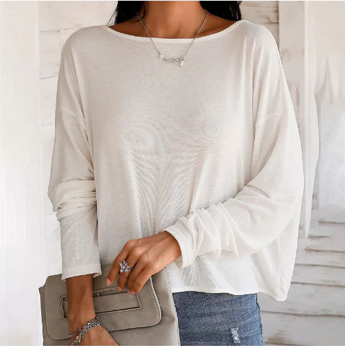 Women's Backless Long Sleeve Pearl Detail T-Shirt Top - Image 3