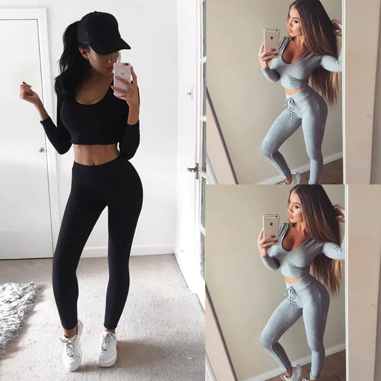 Fall Winter Solid Color Top and Leggings Set