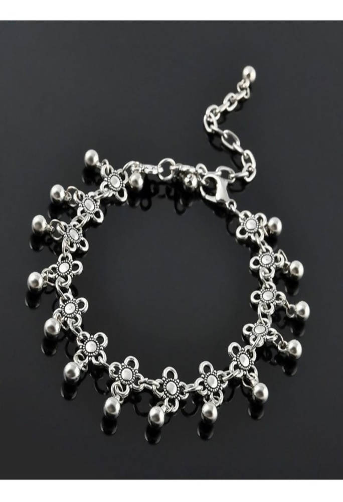Oxidised Silver Adjustable Anklet Traditional Payal for Women