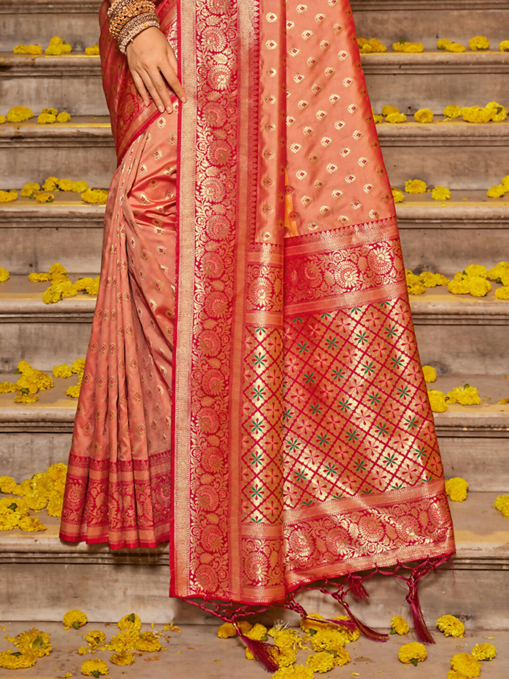 Shree Shyam Fashion Banarasi Silk Peach Saree