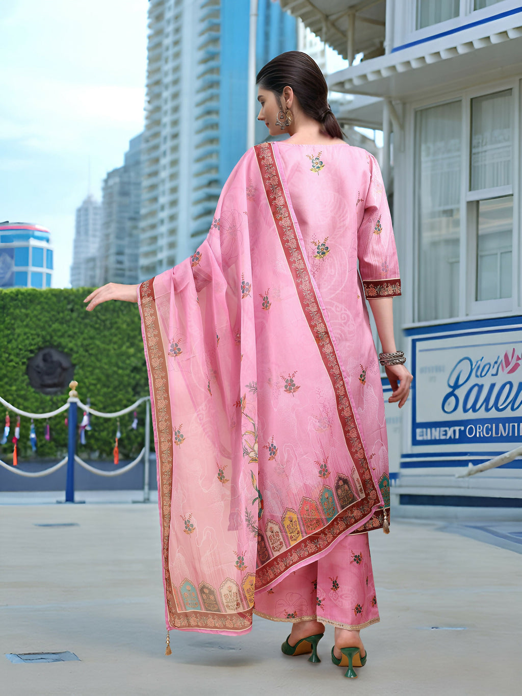 Joban Fashion Pink Position Digital Print With Position Foil Kurta Set