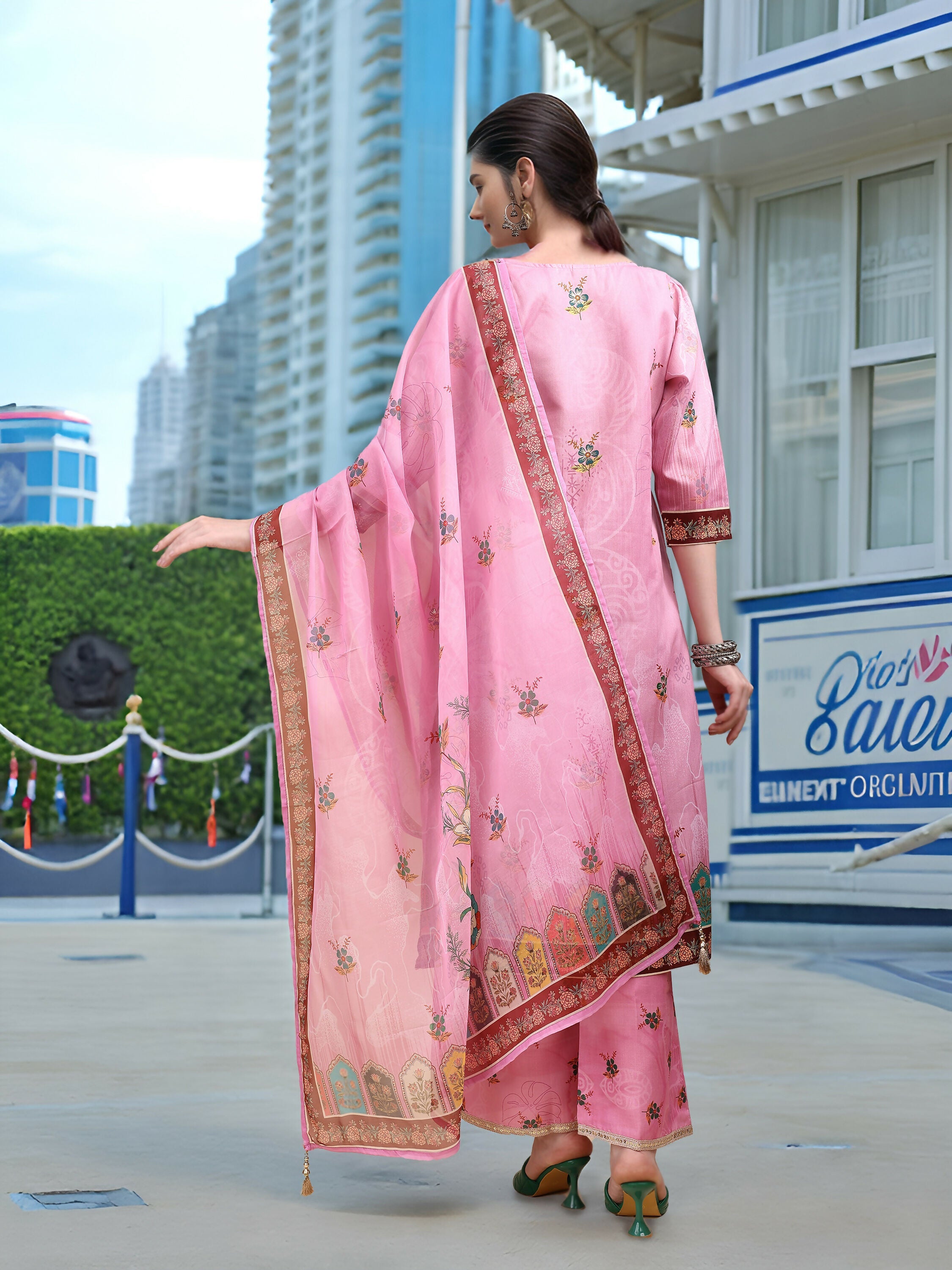 Joban Fashion Pink Position Digital Print With Position Foil Kurta Set