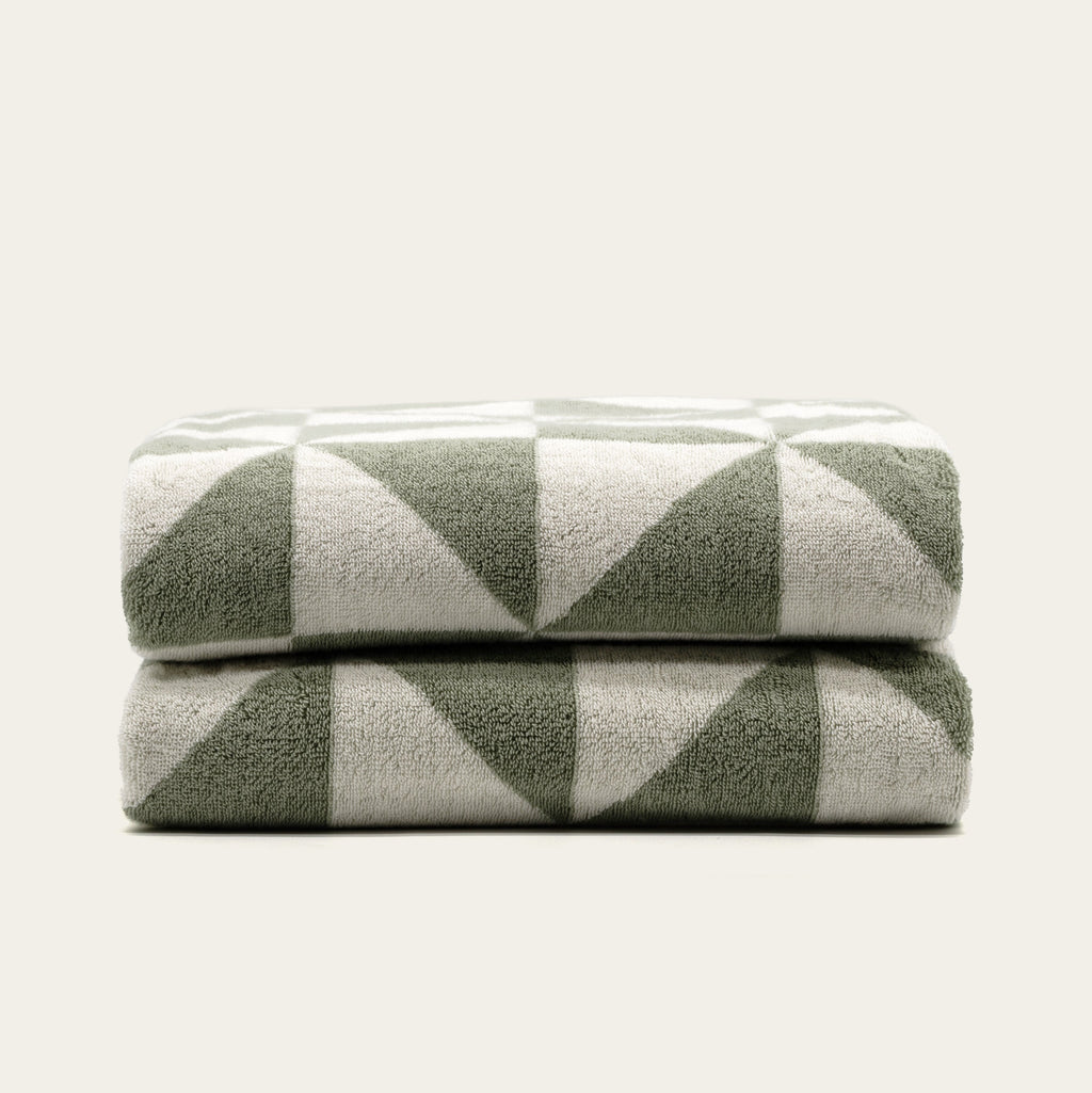 Sage Green Australian Cotton Geometric Bath Towel 600 GSM - Image 21