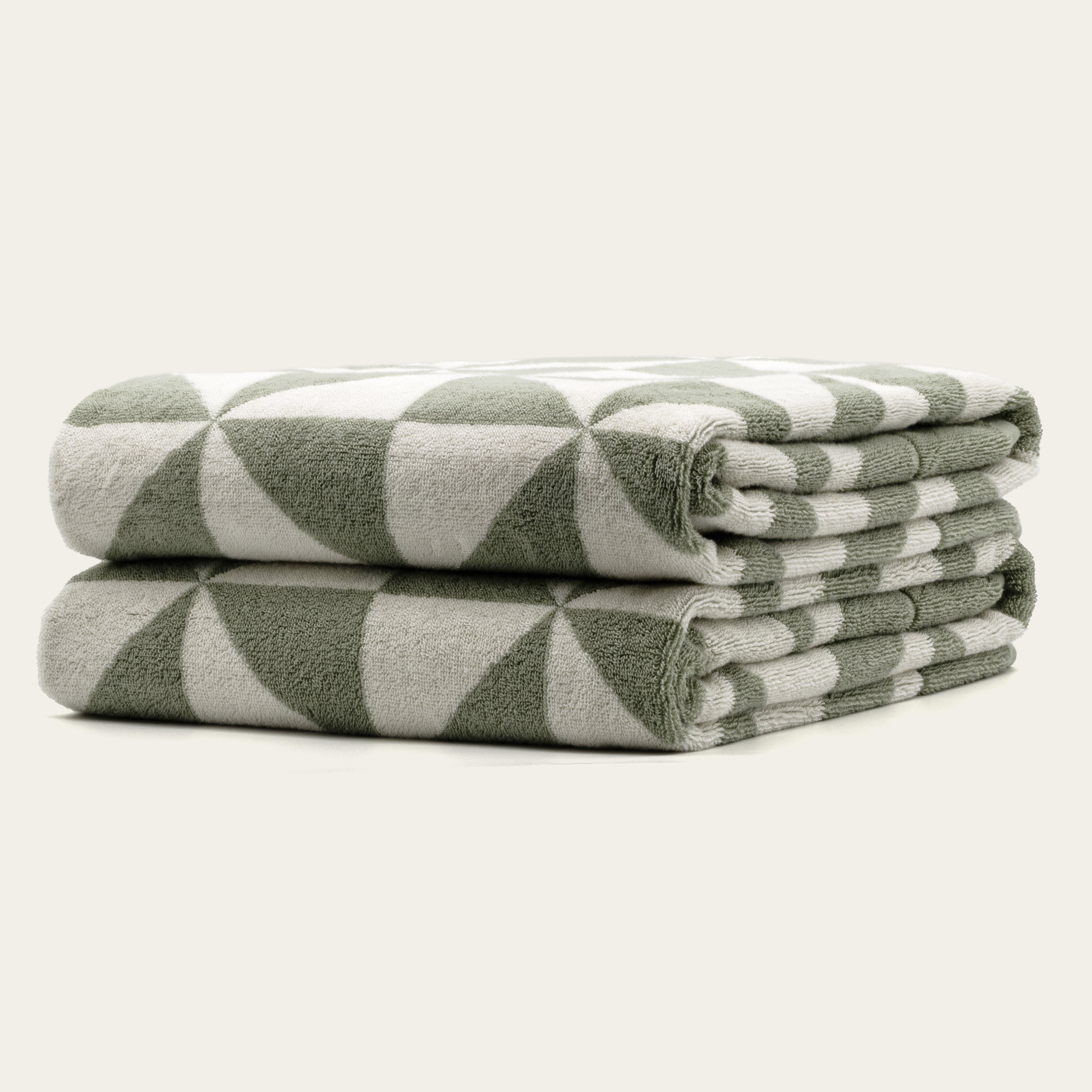 Sage Green Australian Cotton Geometric Bath Towel 600 GSM - Image 27