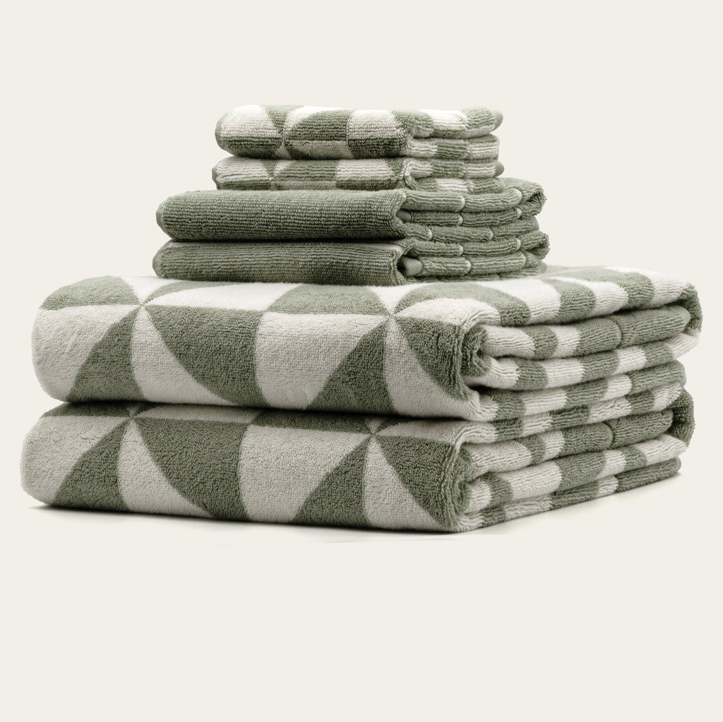 Sage Green Australian Cotton Geometric Bath Towel 600 GSM - Image 19