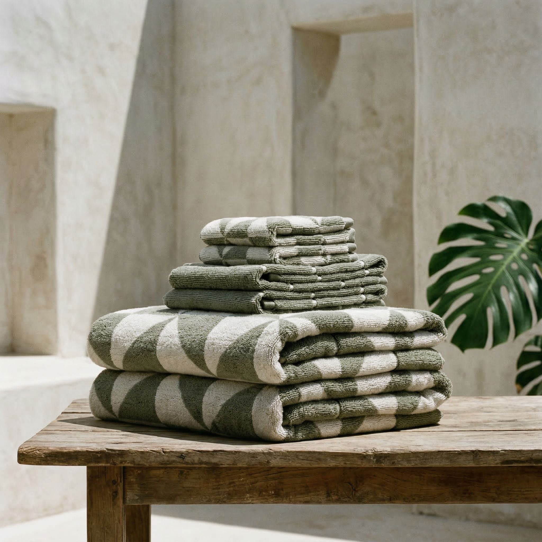 Sage Green Australian Cotton Geometric Bath Towel 600 GSM - Image 37