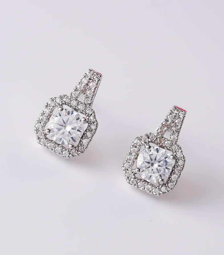 Women's Square Diamond Stud Earrings