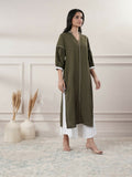 Elegant khaki V-neck calf-length dress for women