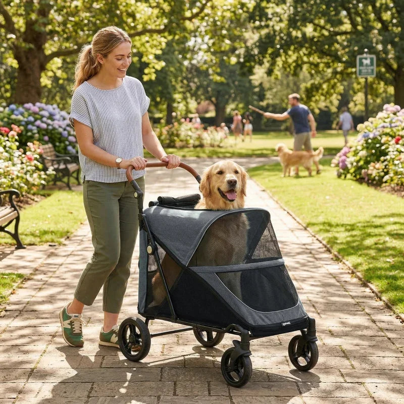 Dog Stroller for Large Dogs Up to 66 LBS with All-Terrain Spring Suspension, 8-Position Adjustable Handle
