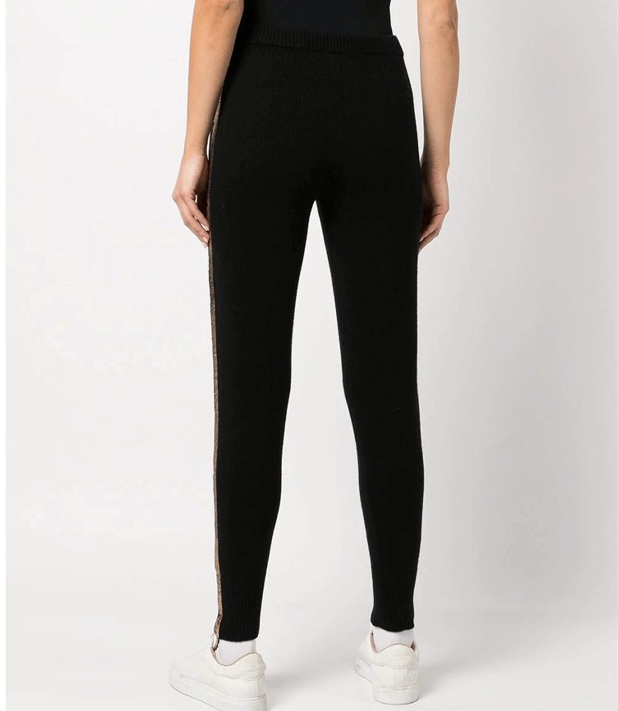 Women's Black Cashmere Joggers with Metallic Gold Side Stripe - Image 3