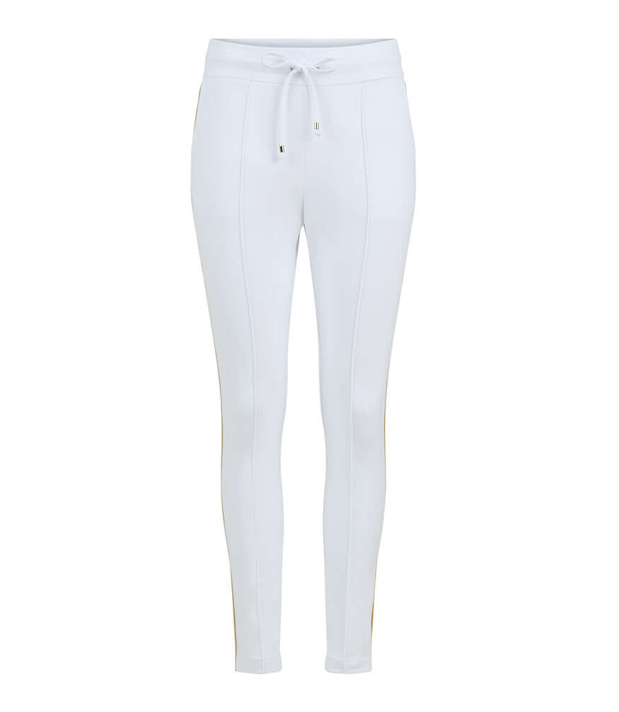 Women's White Sweatpants with Gold Side Stripe and Drawstring