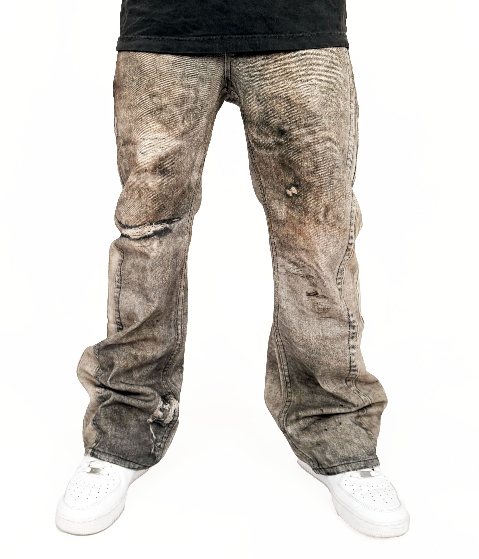 Wideboy Max Straight Fit Jeans with Dune Print and Distressing - Image 4