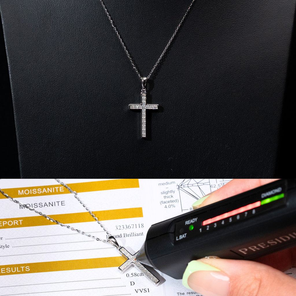 Moissanite Cross Princess Cut Necklace for Women – 925 Sterling Silver