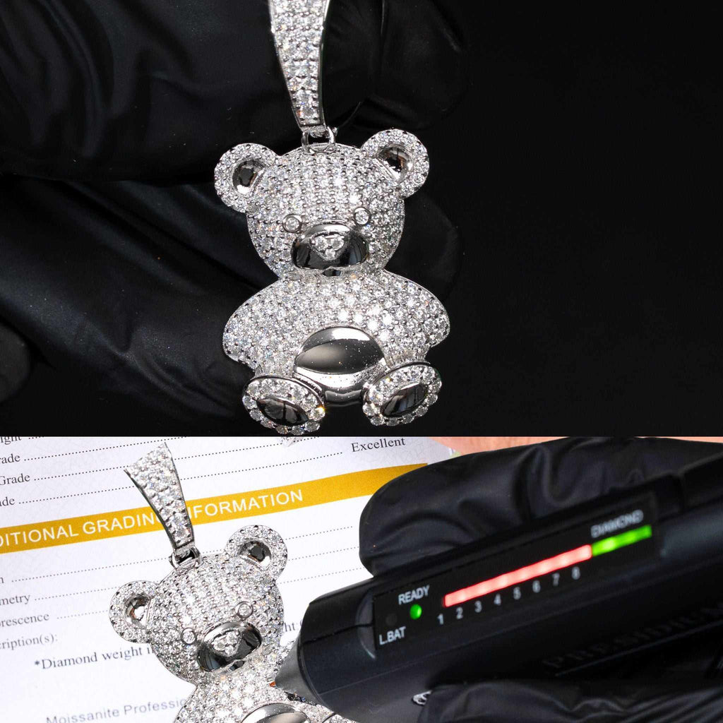 Teddy Bear Moissanite Solid 925 Sterling Silver Pendant