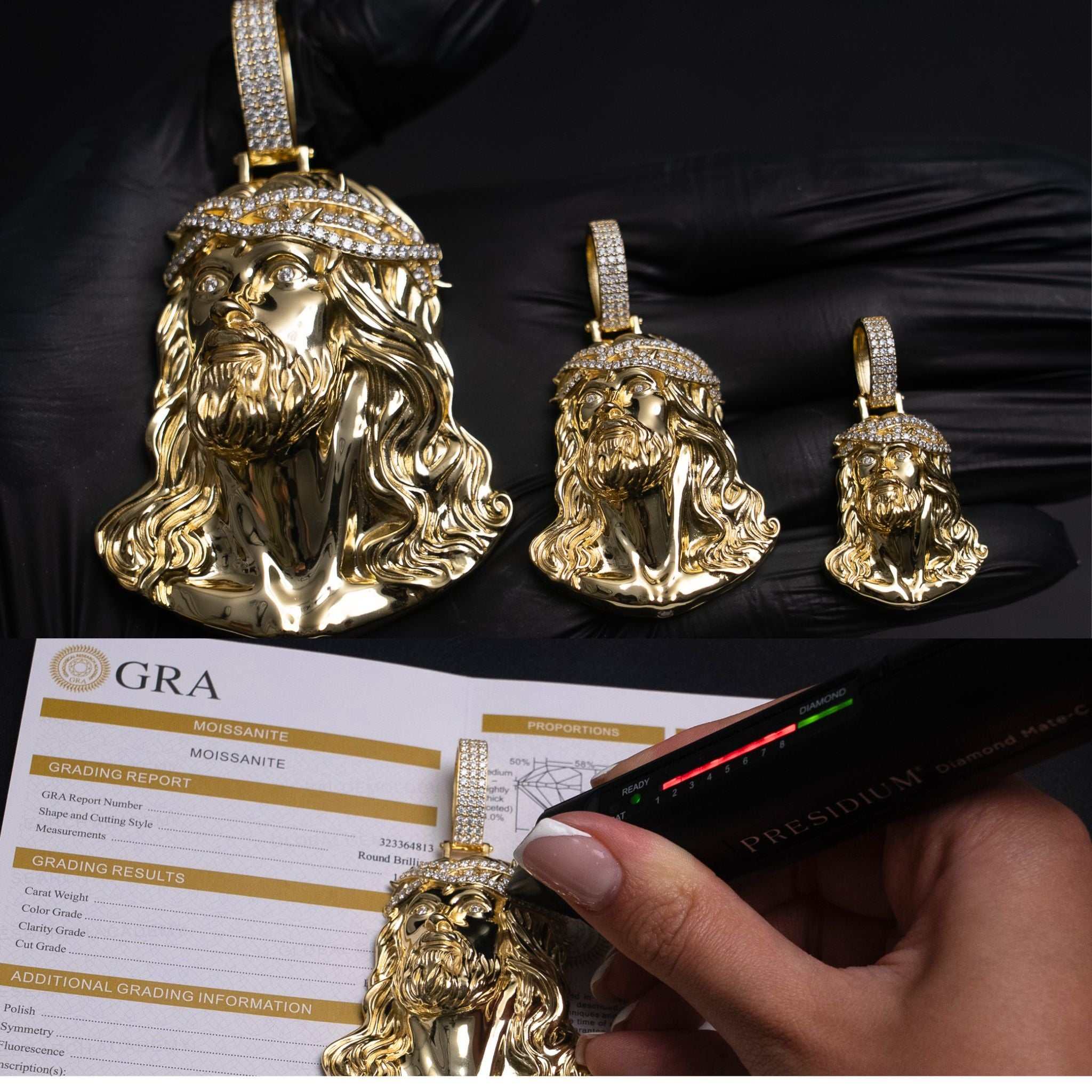 Moissanite Jesus Head Piece Pendant - 14K Gold Plated Solid 925 Sterling Silver