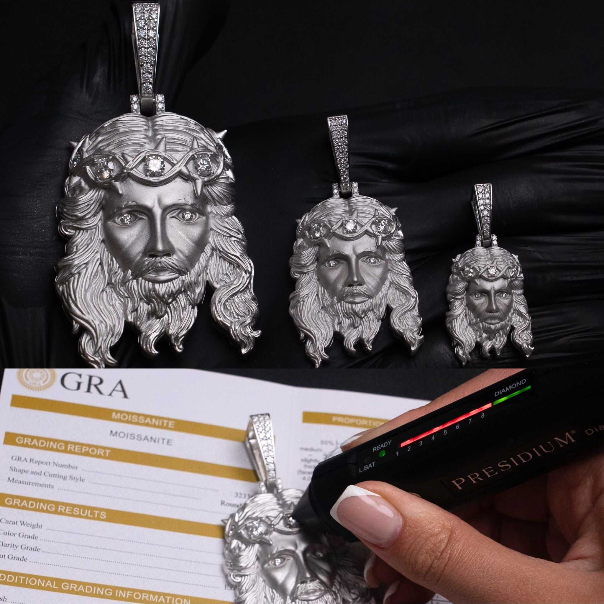 Jesus Piece Head Pendant Moissanite Matte Finish Solid 925 Sterling Silver