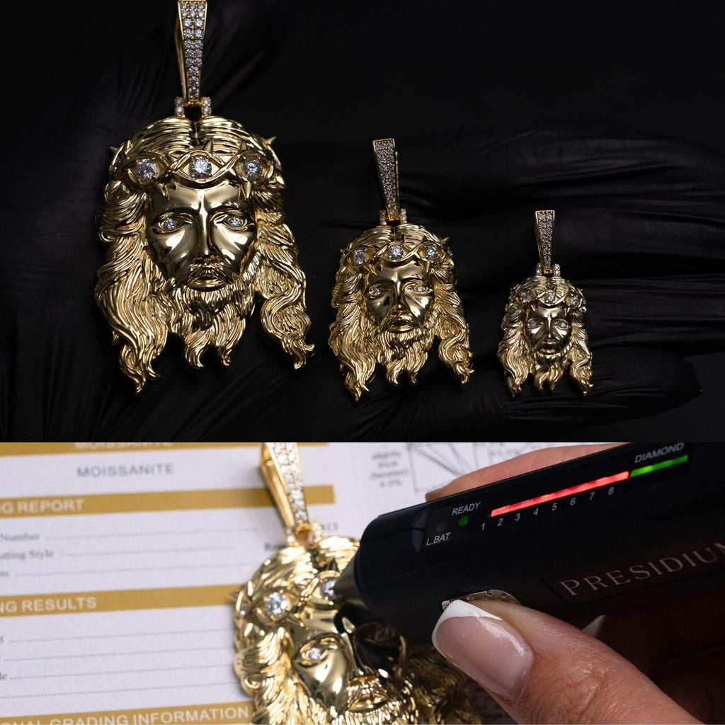Moissanite Jesus Piece Head Pendant 14K Gold Plated Solid 925 Sterling Silver
