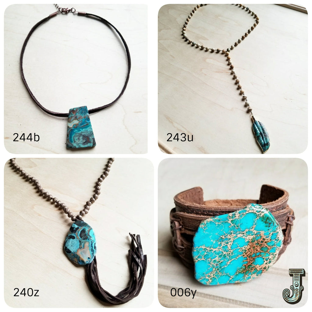 Leather Wide Cuff Bracelet with Regalite Slab