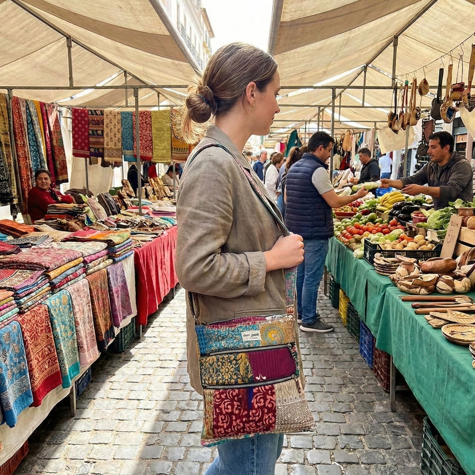 Boho Hippie Crossbody Bag in Multicolor Artisan Cotton