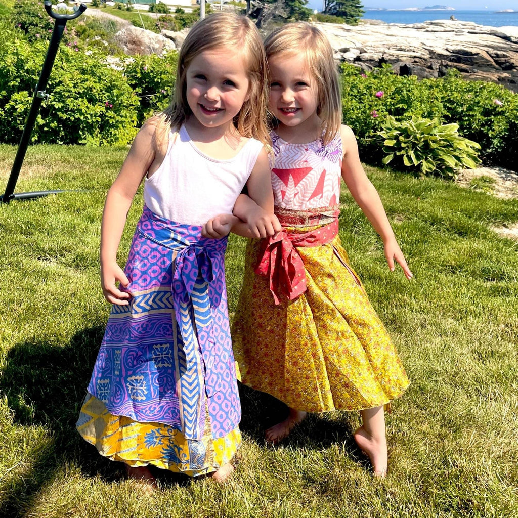Kids Boho Reversible Silk A-Line Skirt - Upcycled Sari Magic