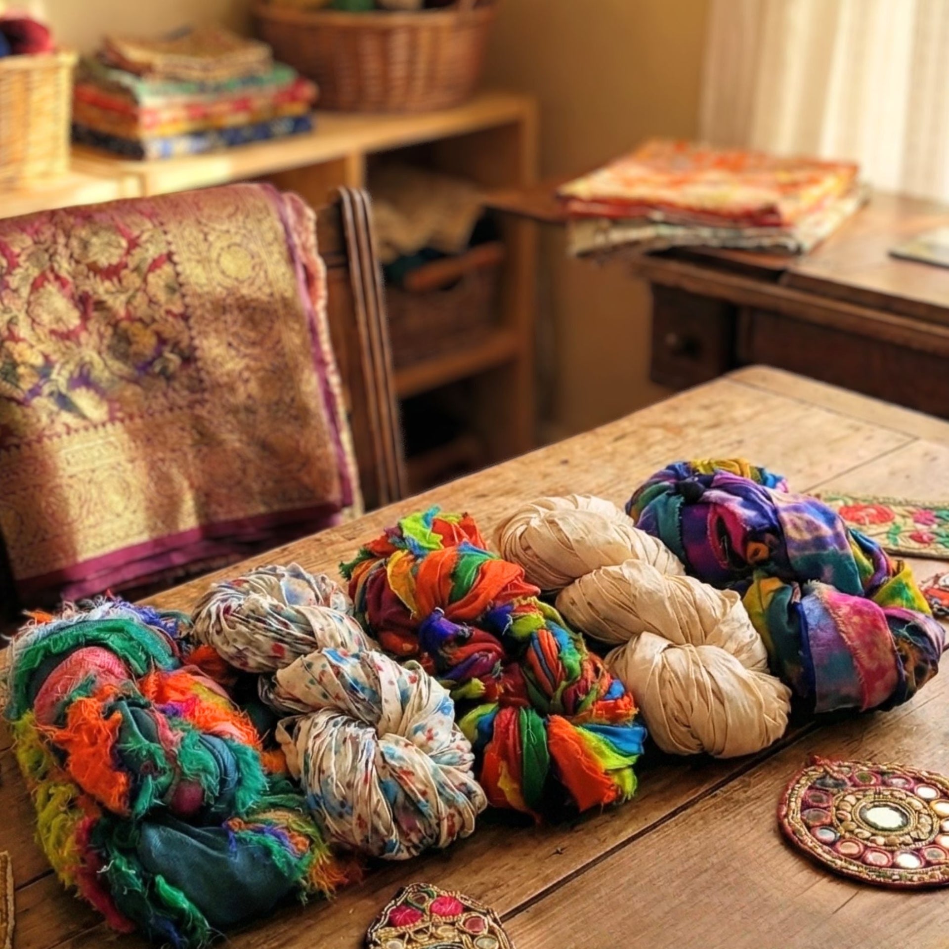 DIY Recycled Sari Silk Basket Craft Kit - Bohemian Storage Decor