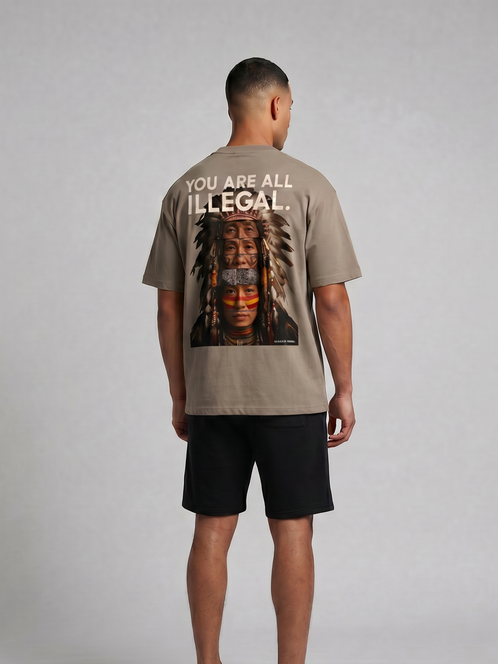 You Are All Illegal Oversized Heavyweight Graphic Tee in Taupe