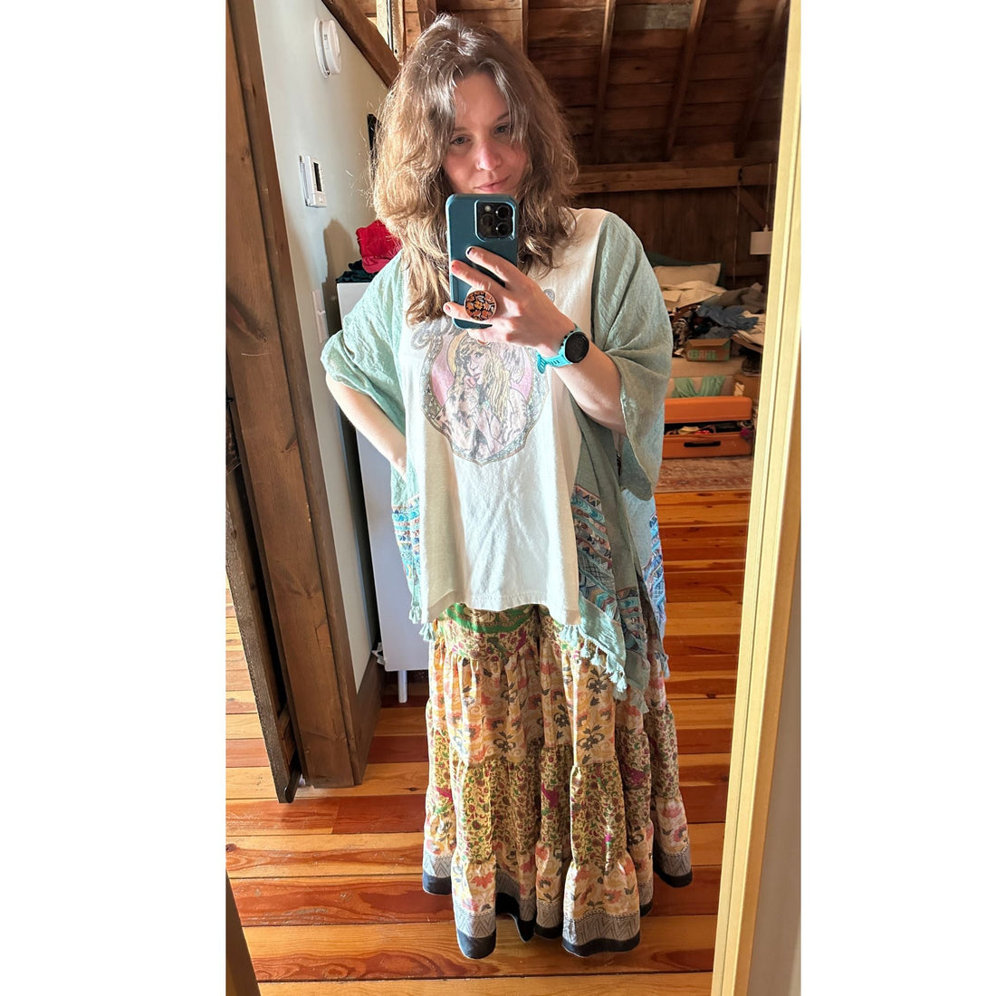 Woodstock Dreams Fiesta Sunset Skirt - Recycled Sari Boho Maxi