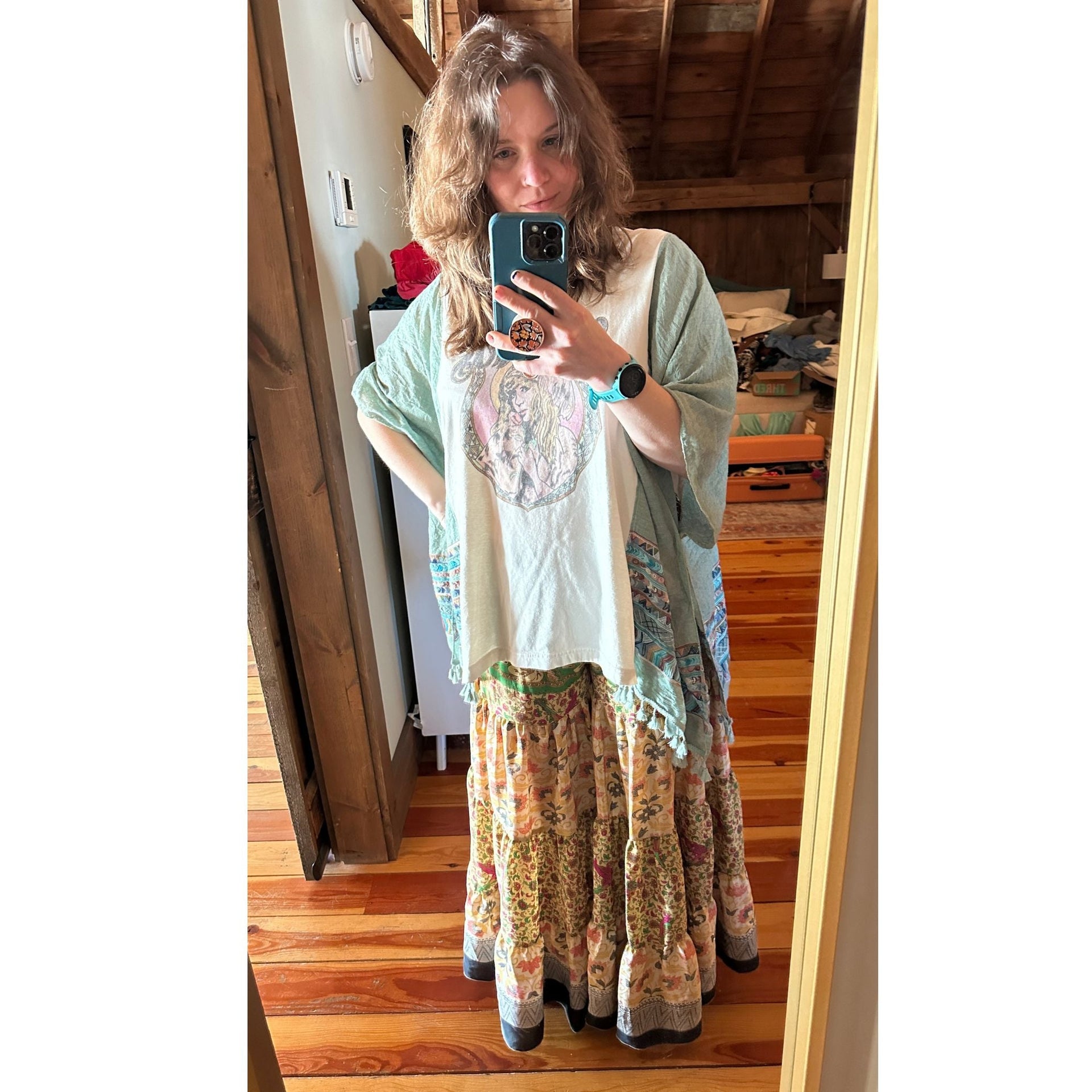 Woodstock Dreams Fiesta Sunset Skirt - Recycled Sari Boho Maxi