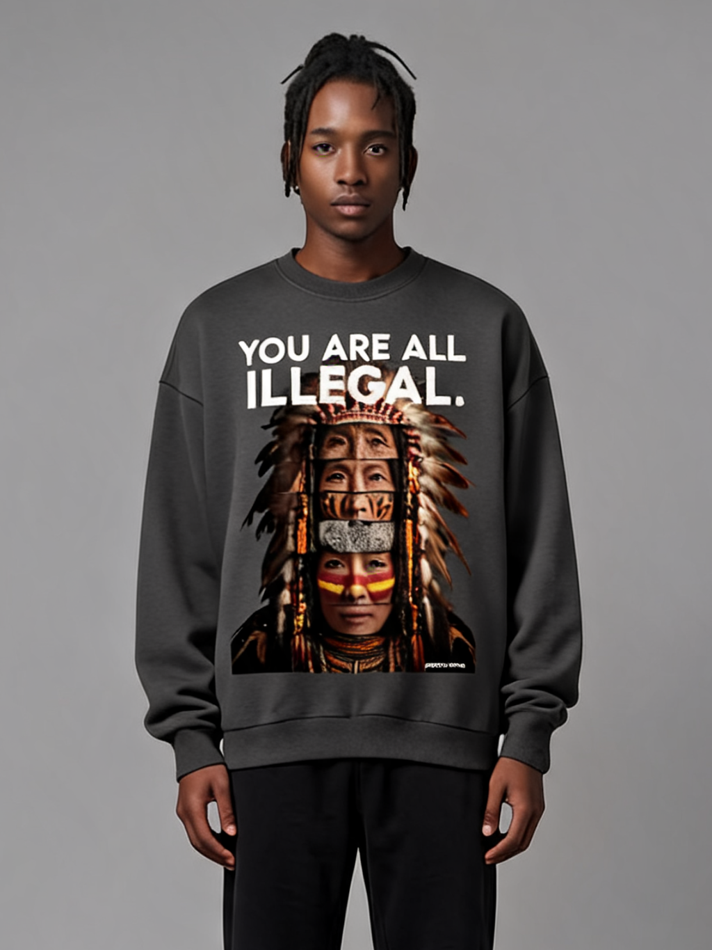 Unisex oversized crewneck sweatshirt featuring You Are All Illegal graphic in heavyweight cotton