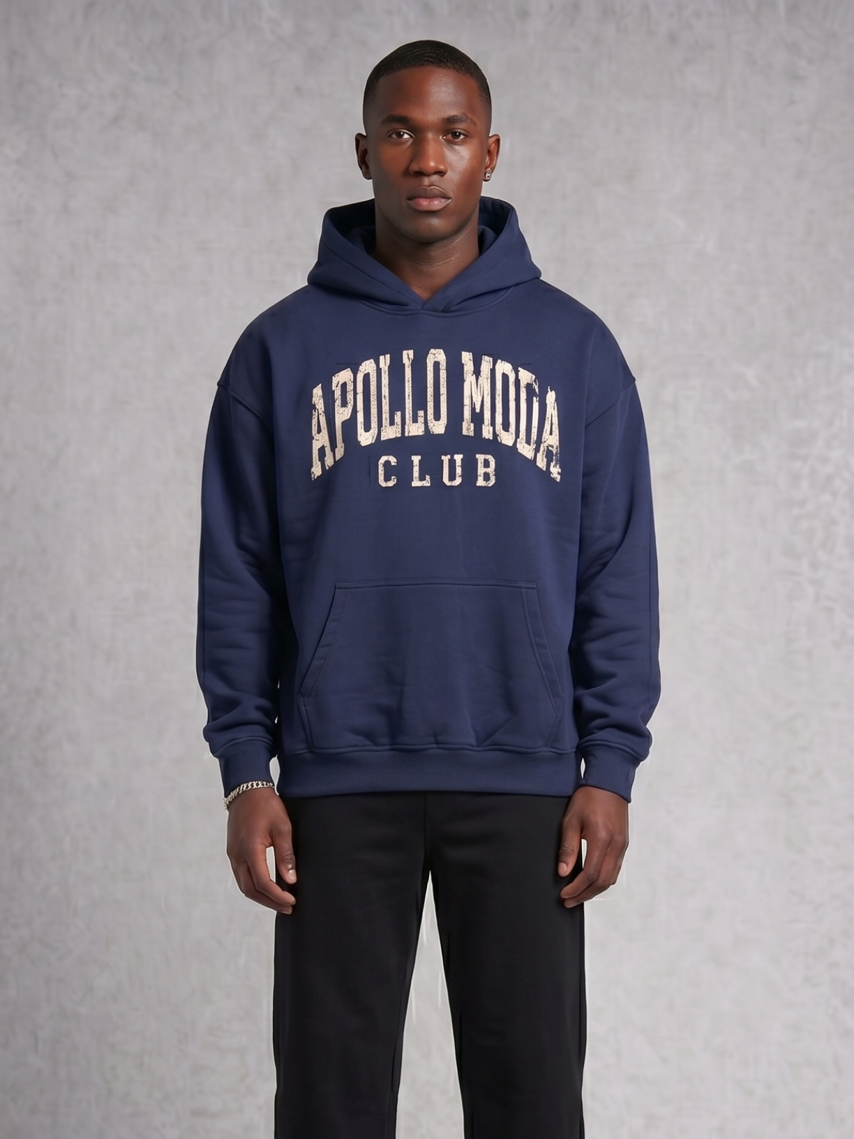 Oversized Collegiate Heavyweight Hoodie in Navy Blue and Off-White