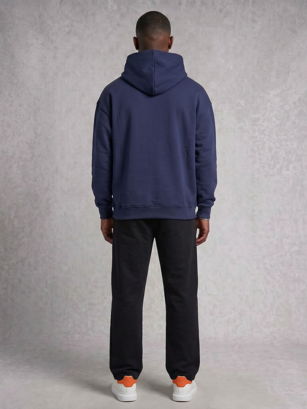 Oversized Collegiate Heavyweight Hoodie in Navy Blue and Off-White