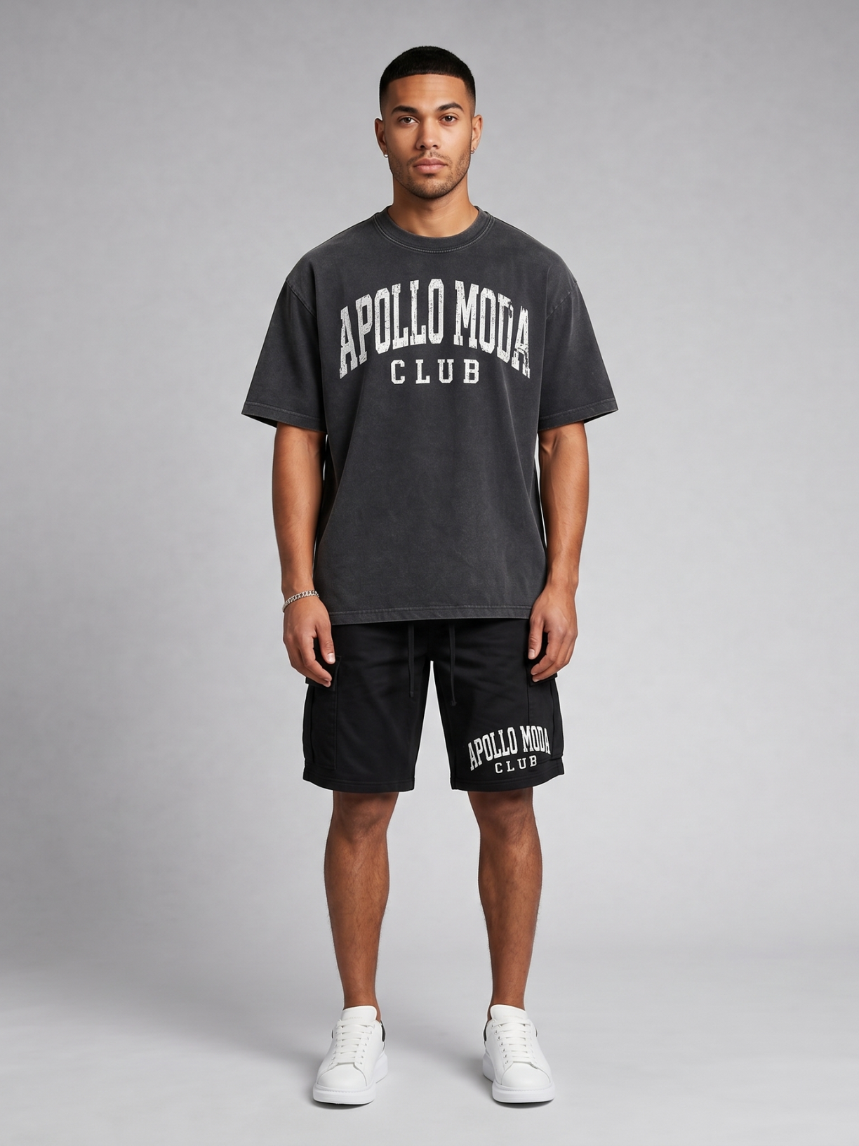 Club Washed Gradient Oversized Tee - Charcoal & Off-White