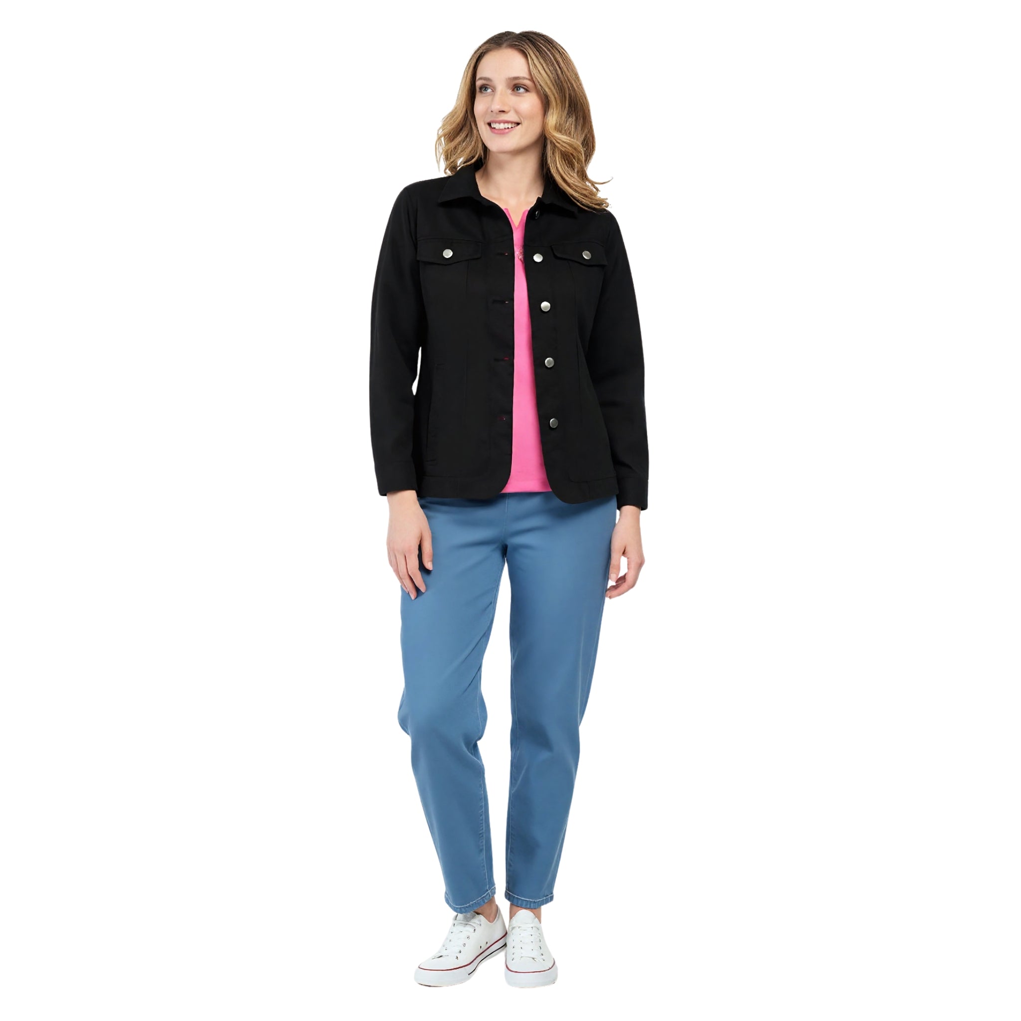 Women's Brushed Twill Button Front Jacket with Patch Pockets