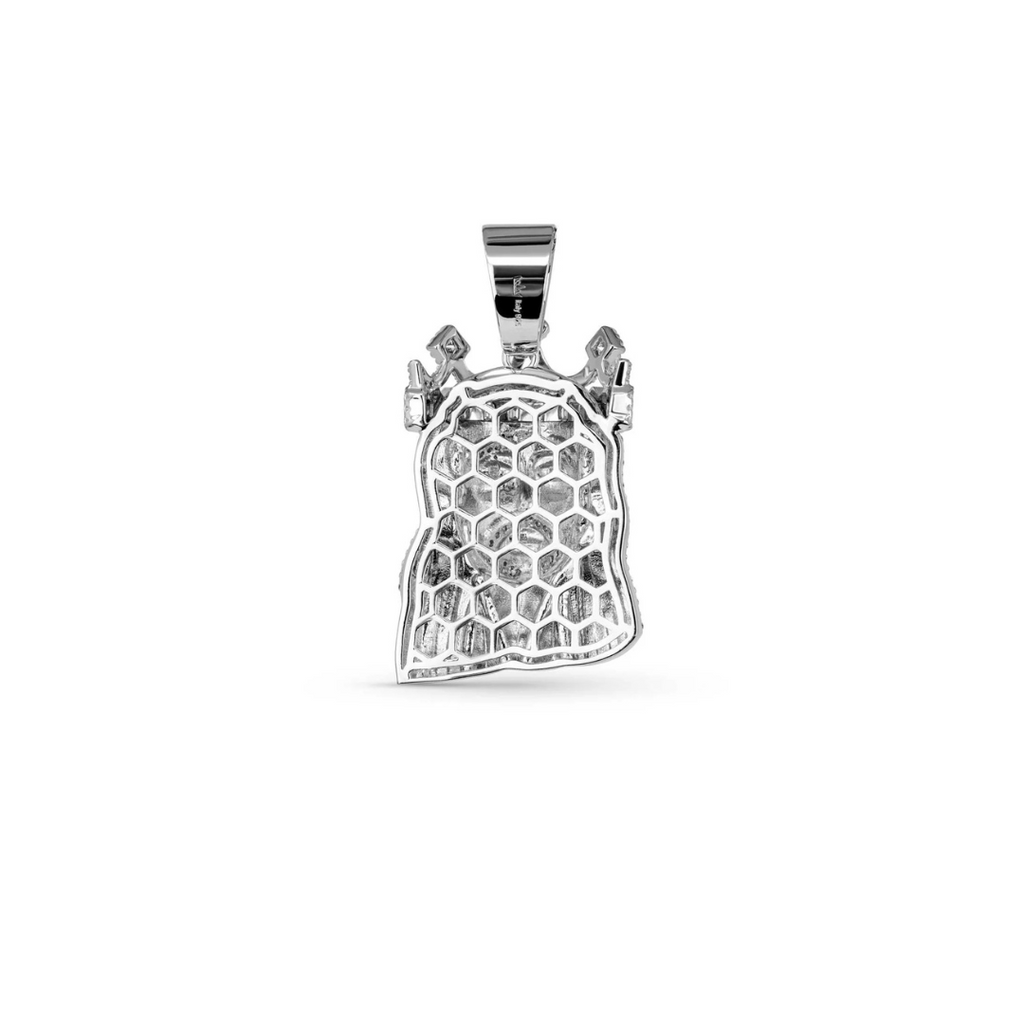 Moissanite Iced King Crown Jesus Head Piece Pendant - 925 Sterling Silver