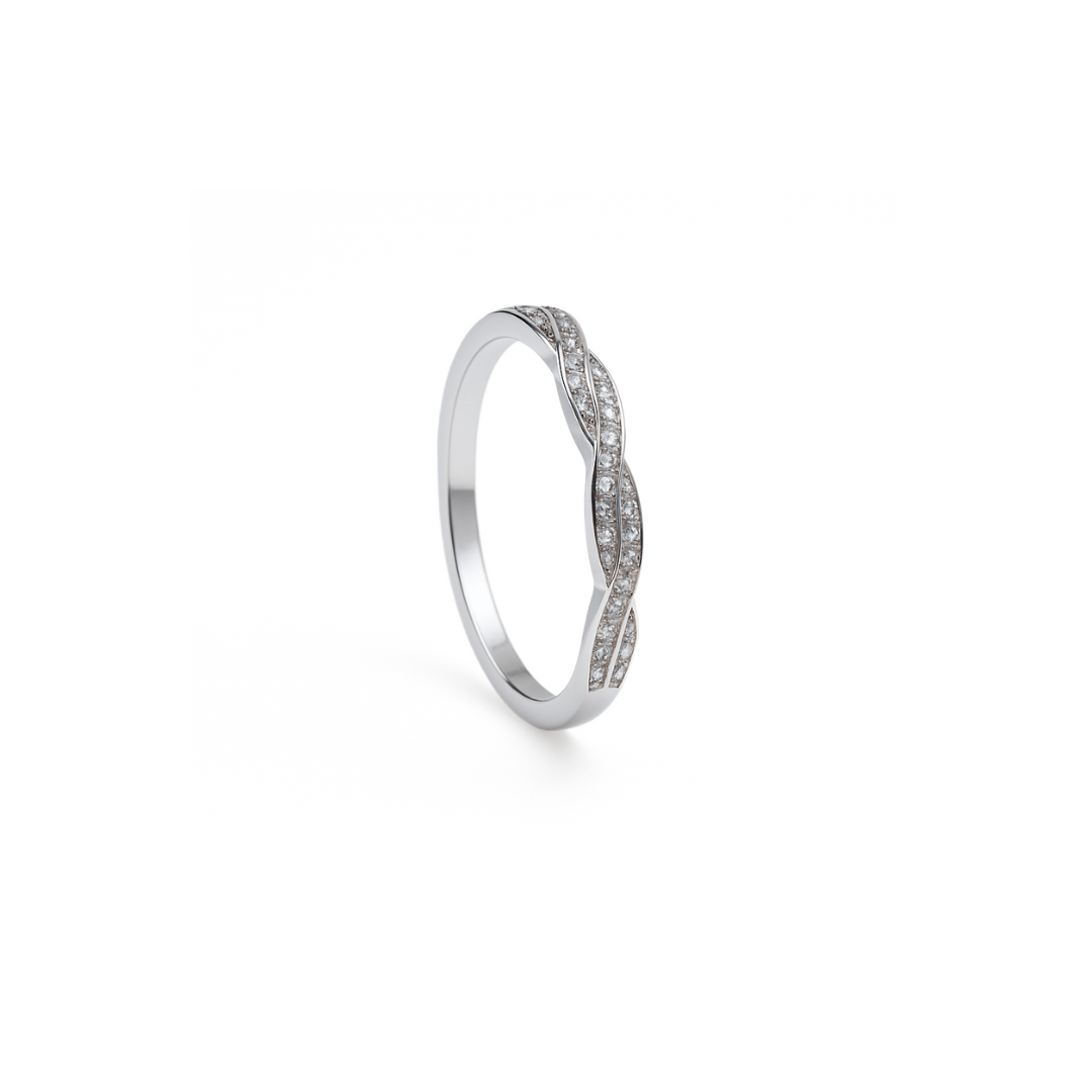 925 Sterling Silver Moissanite Twist Stackable Women Band