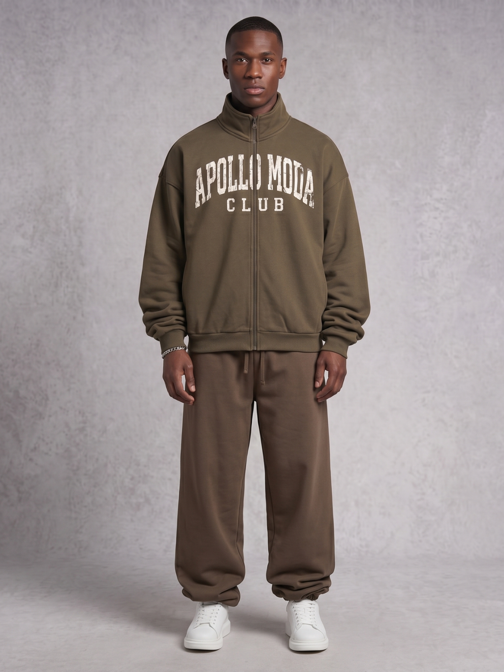 Collegiate Oversized Full-Zip Sweatshirt in Olive Green