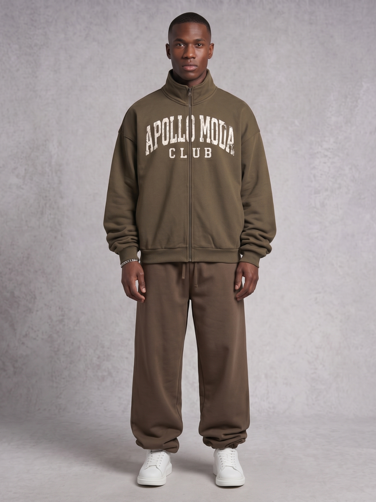 Collegiate Oversized Full-Zip Sweatshirt in Olive Green