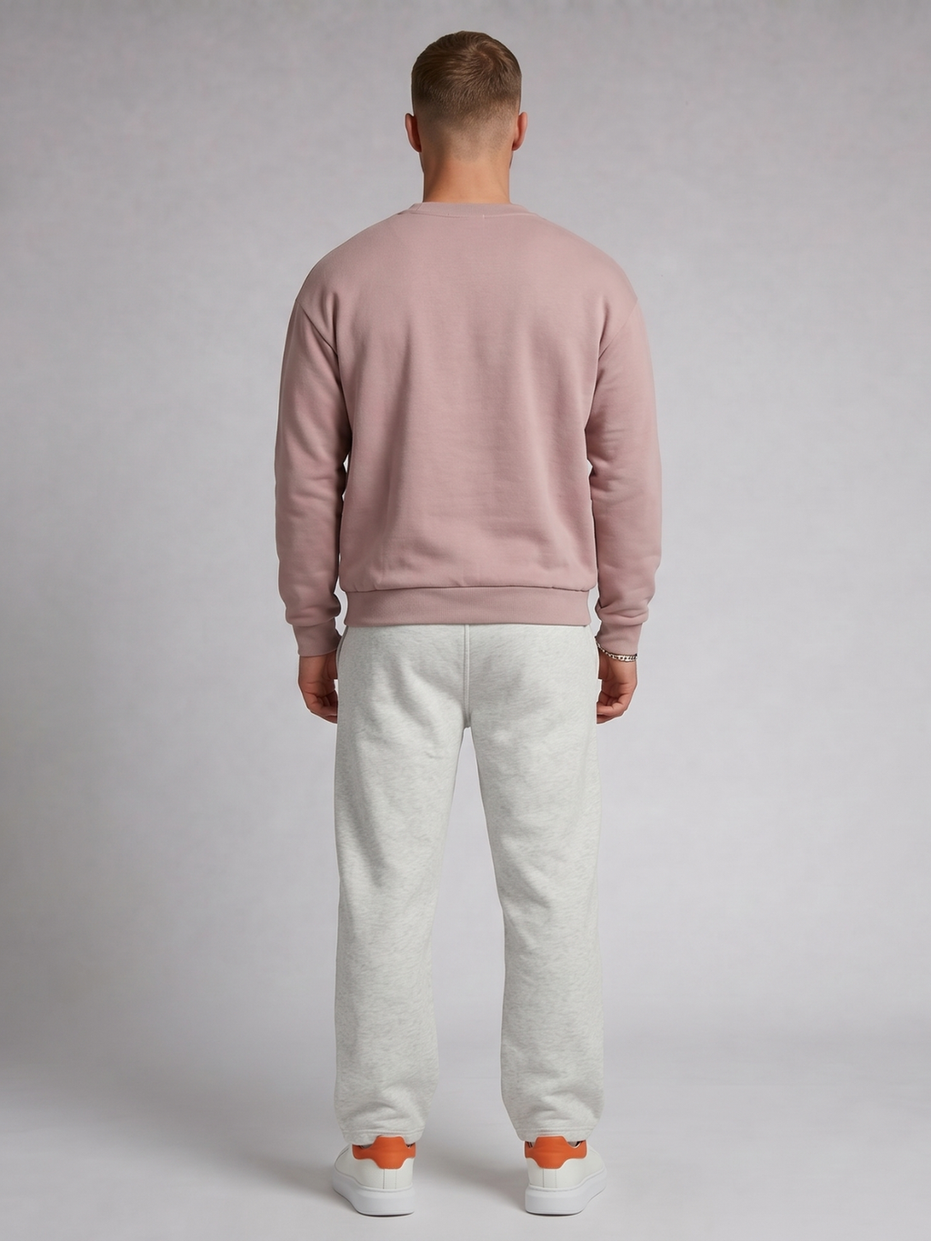 Oversized Collegiate Crewneck Sweatshirt in Dusty Rose and Black