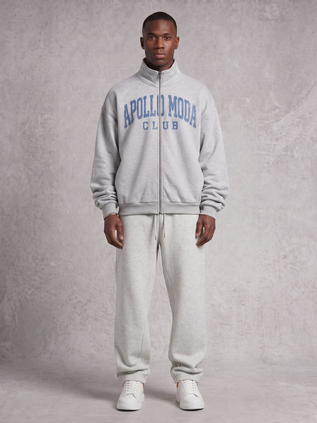 Oversized Collegiate Full-Zip Sweatshirt with Stand Collar