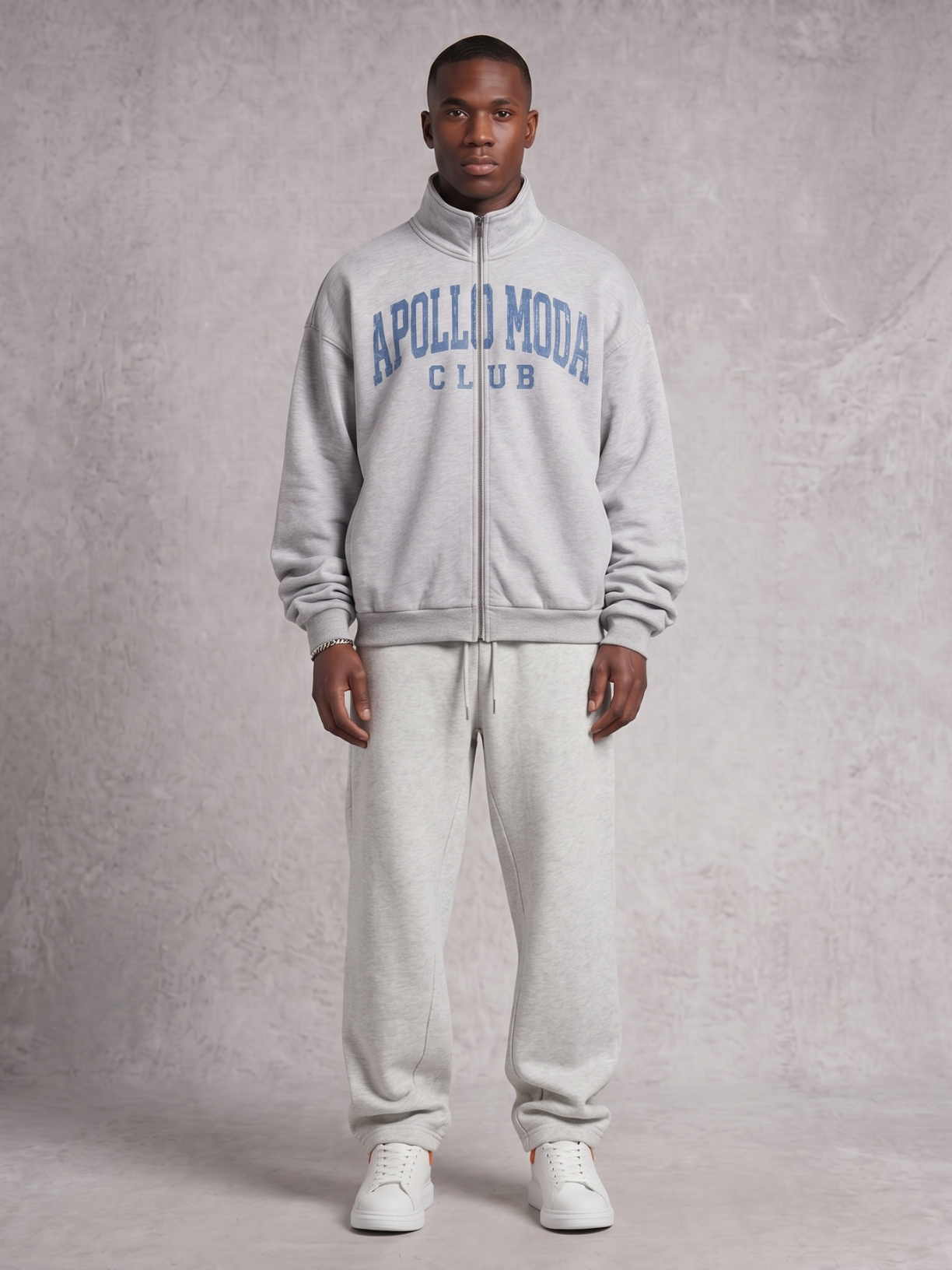 Oversized Collegiate Full-Zip Sweatshirt with Stand Collar